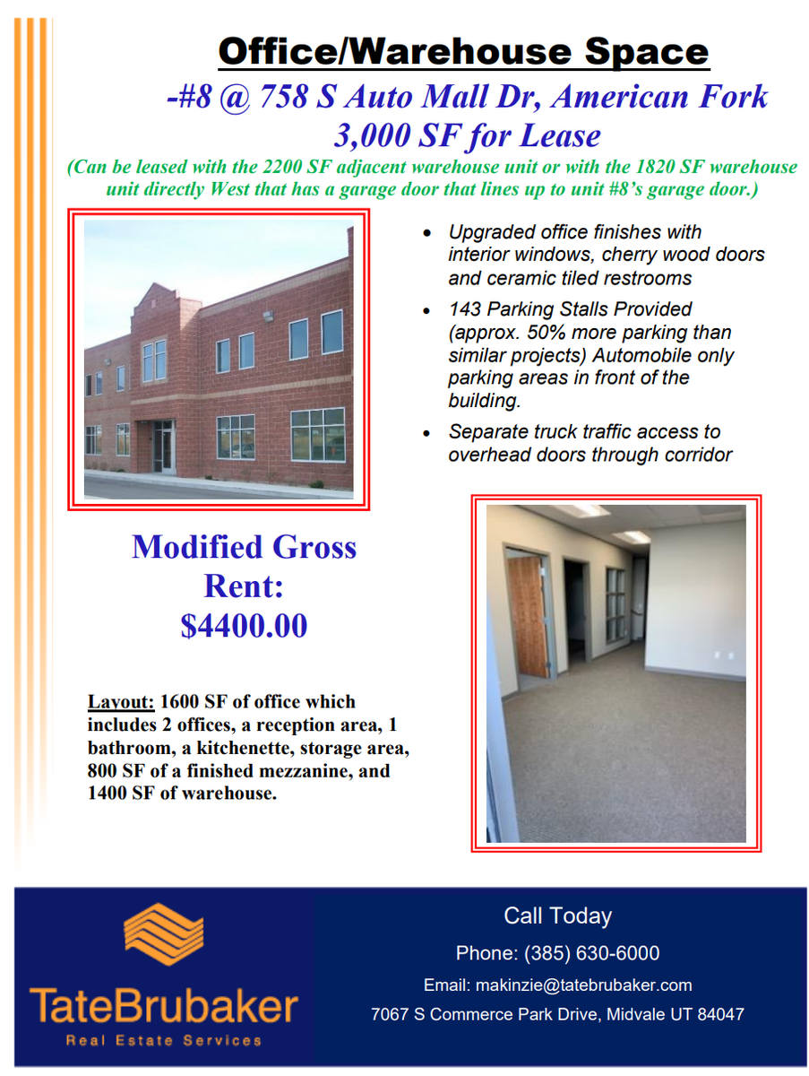 3000 SF Office/Warehouse in American Fork