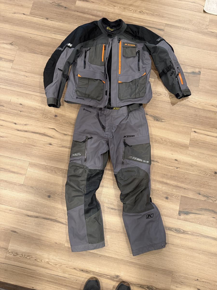 Klim Carlsbad Gore-Tex Motorcycle Jacket & Pants - Men's, Gray/Orange 2XL jacket, 38 regular pant.