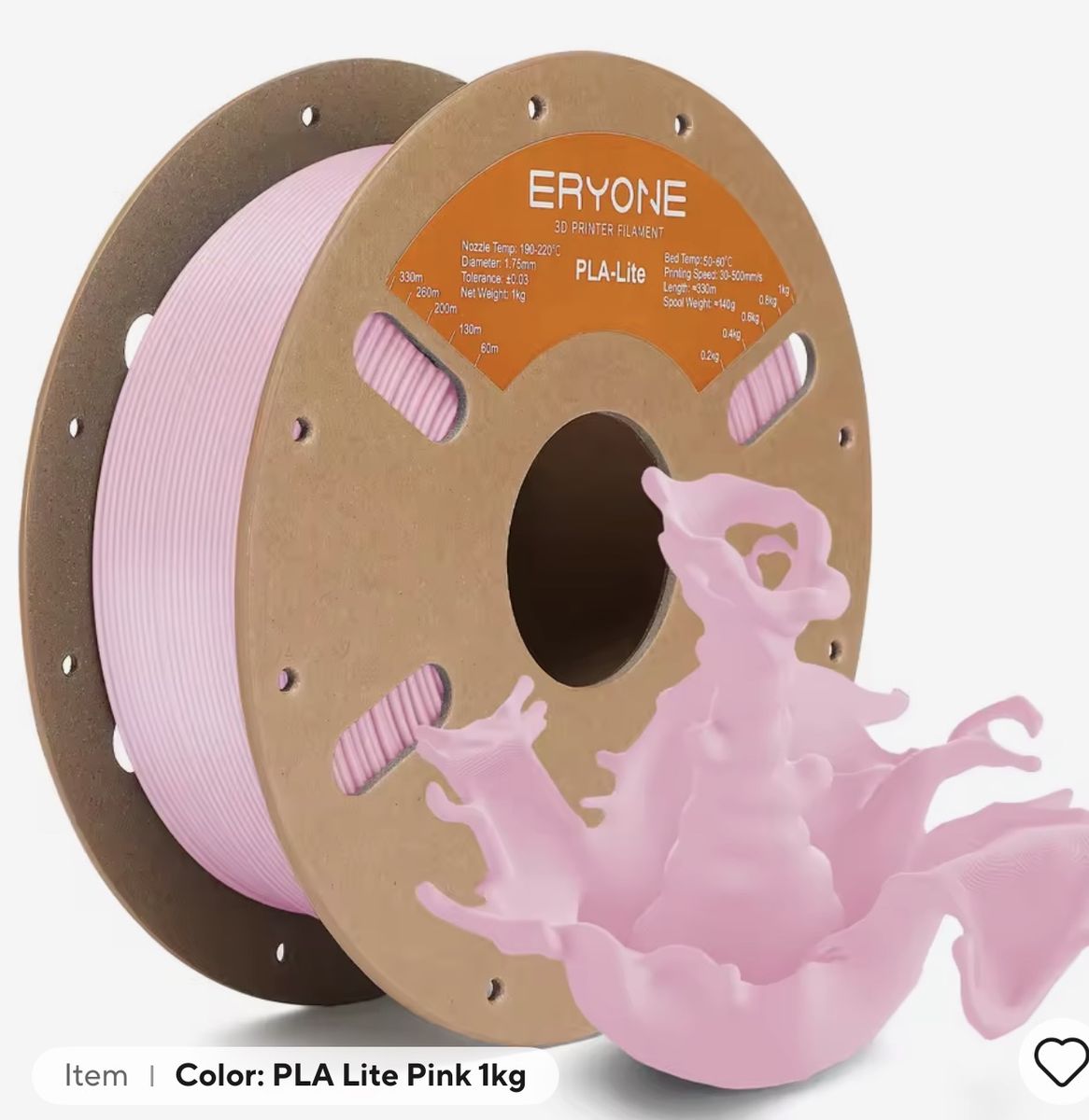 Eryone PLA-Lite Matte 3D Printer Filament - 1kg Rolls (Various Colors Available)
