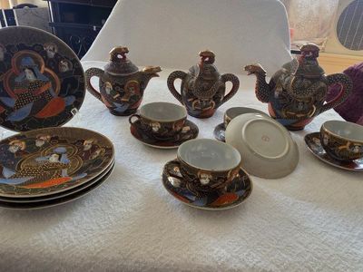 Vintage Hand-Painted Japan Dragonware Moriage Tea Set - Teapots, Cups & Saucers, Plates