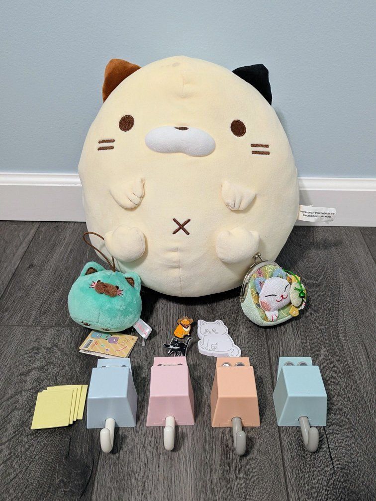 Cat Themed Bundle - Plush, Coin Purse, Enamel Pins, Cat Hooks