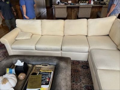 Large Beige Ethan Allen Sectional Sofa with Cushions