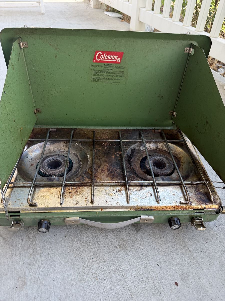 Coleman 2-Burner Green Propane Camping Stove with Wind Baffles - Portable