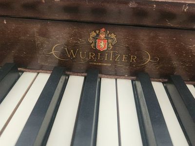 Wurlitzer Upright Piano with Bench - Vintage Wood Finish
