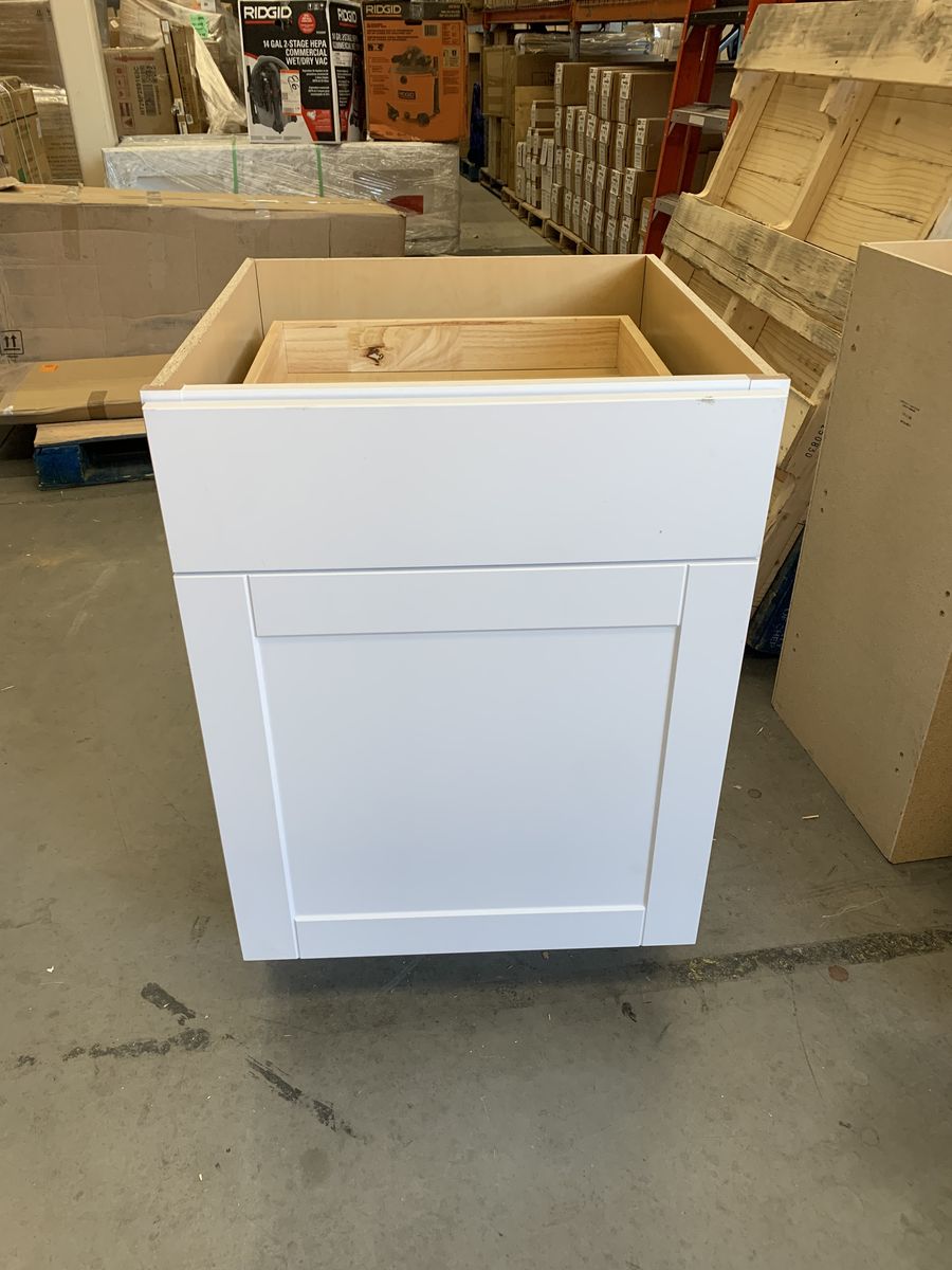 Hampton Bay Shaker 24 in. W x 24 in. D x 34.5 in. H Assembled Base Kitchen Cabinet in Satin White