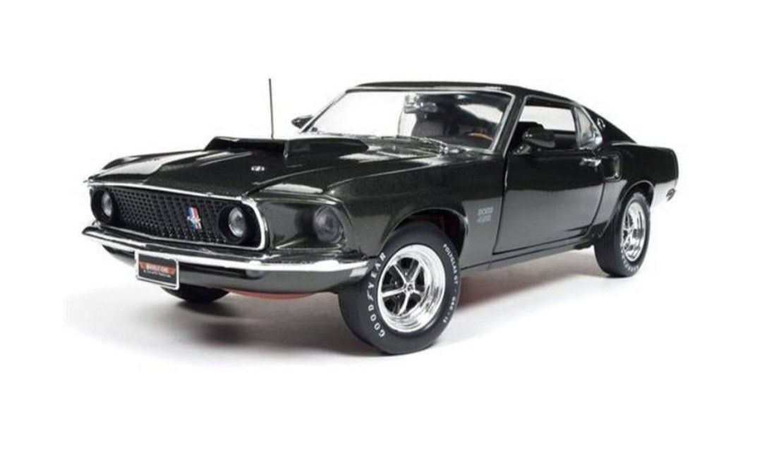 American Muscle AME1152 1969 Ford Mustang Hardtop Diecast Model Car, Black Jade. Brand New in Box.