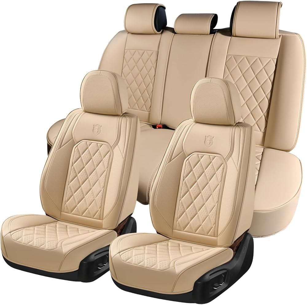 New Full Set Faux Leather Car Seat Covers Beige