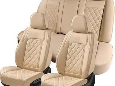 New Full Set Faux Leather Car Seat Covers Beige