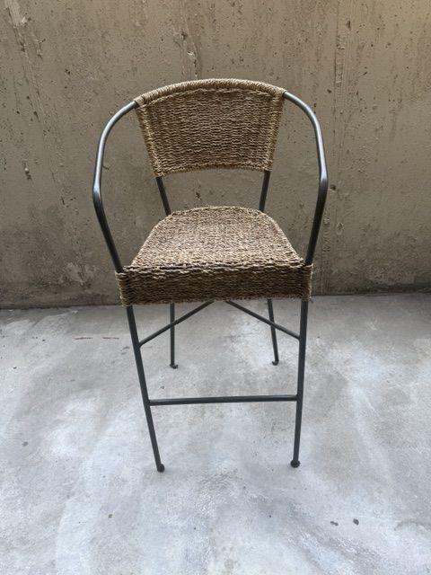 Woven Seagrass Counter Height Bar Stool with Metal Frame - Coastal Farmhouse Style