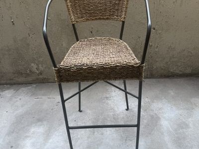 Woven Seagrass Counter Height Bar Stool with Metal Frame - Coastal Farmhouse Style