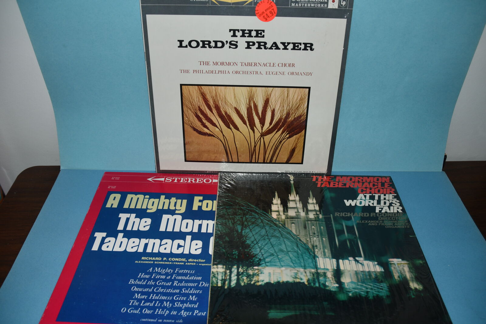 3 VINTAGE "THE MORMON TABERNACLE CHOIR" VINYL RECORDS for $5 ~ LORDS PRAYER, MIGHTY FORTRESS, WORLDS FAIR