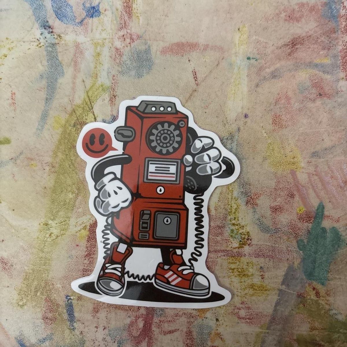 Fun Retro Phone Robot Sticker - Durable Vinyl Decal