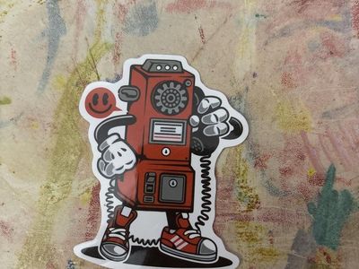 Fun Retro Phone Robot Sticker - Durable Vinyl Decal