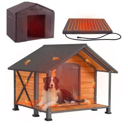 Dog House Kennel w/ Porch, Weatherproof for Small-Medium Dogs