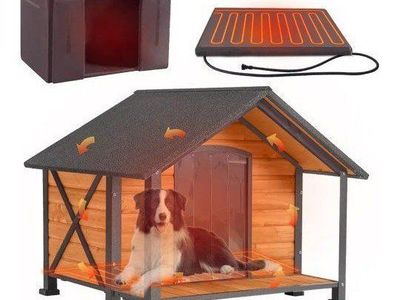 Dog House Kennel w/ Porch, Weatherproof for Small-Medium Dogs