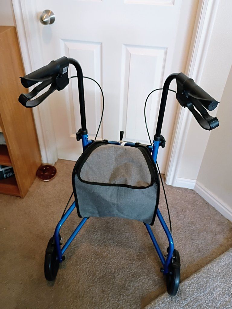 Like new Vive Folding 3-Wheel Walker Rollator Mobility Aid with Storage Bag - Blue $20