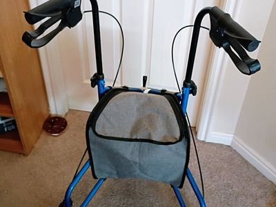 Like new Vive Folding 3-Wheel Walker Rollator Mobility Aid with Storage Bag - Blue $20