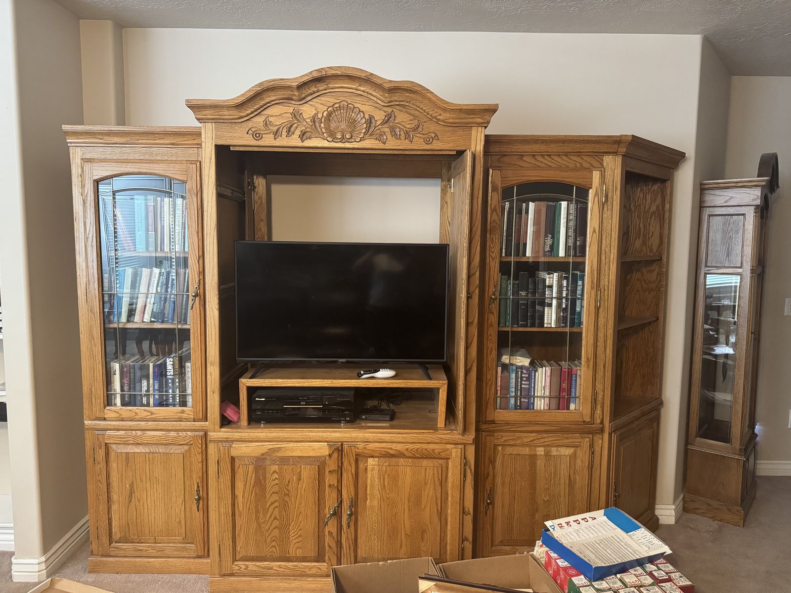 Oak entertainment center/book cases