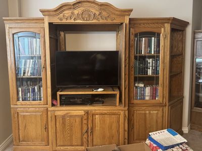 Oak entertainment center/book cases