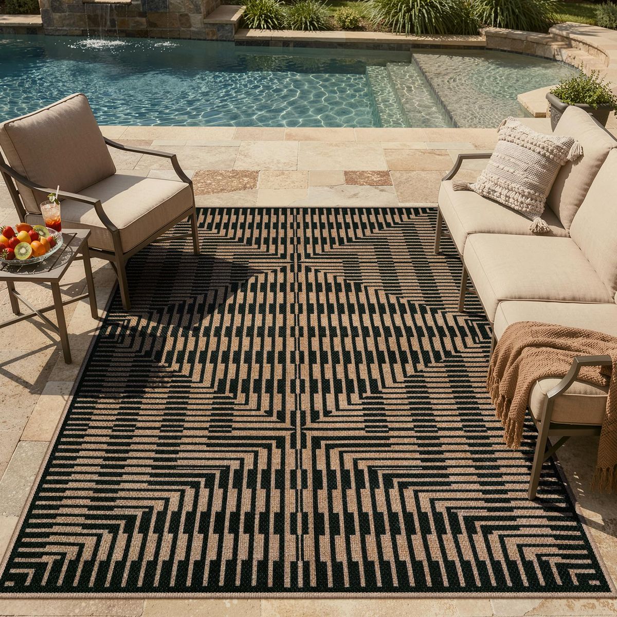 NEW Easy Jute Patio Rug 5x7, Washable Indoor Outdoor Area Rug Non Slip, Farmhouse Striped Carpet