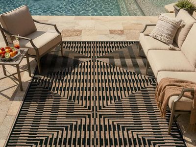 NEW Easy Jute Patio Rug 5x7, Washable Indoor Outdoor Area Rug Non Slip, Farmhouse Striped Carpet
