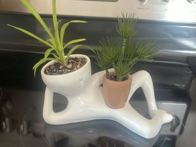 Novelty White Ceramic Reclining Figure Plant Pot Holder
