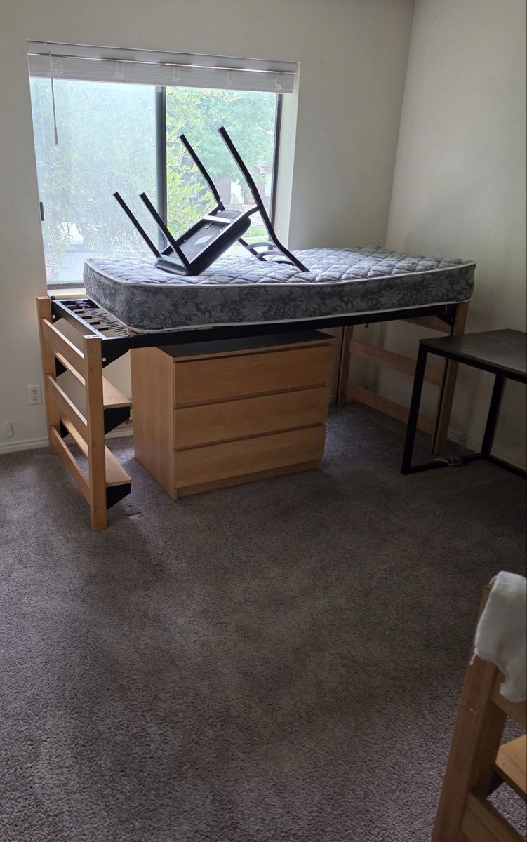 Sturdy Wooden Loft Bed Frame & Dresser with Adjustable Height Posts