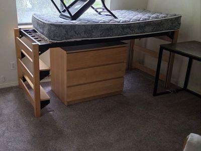 Sturdy Wooden Loft Bed Frame & Dresser with Adjustable Height Posts