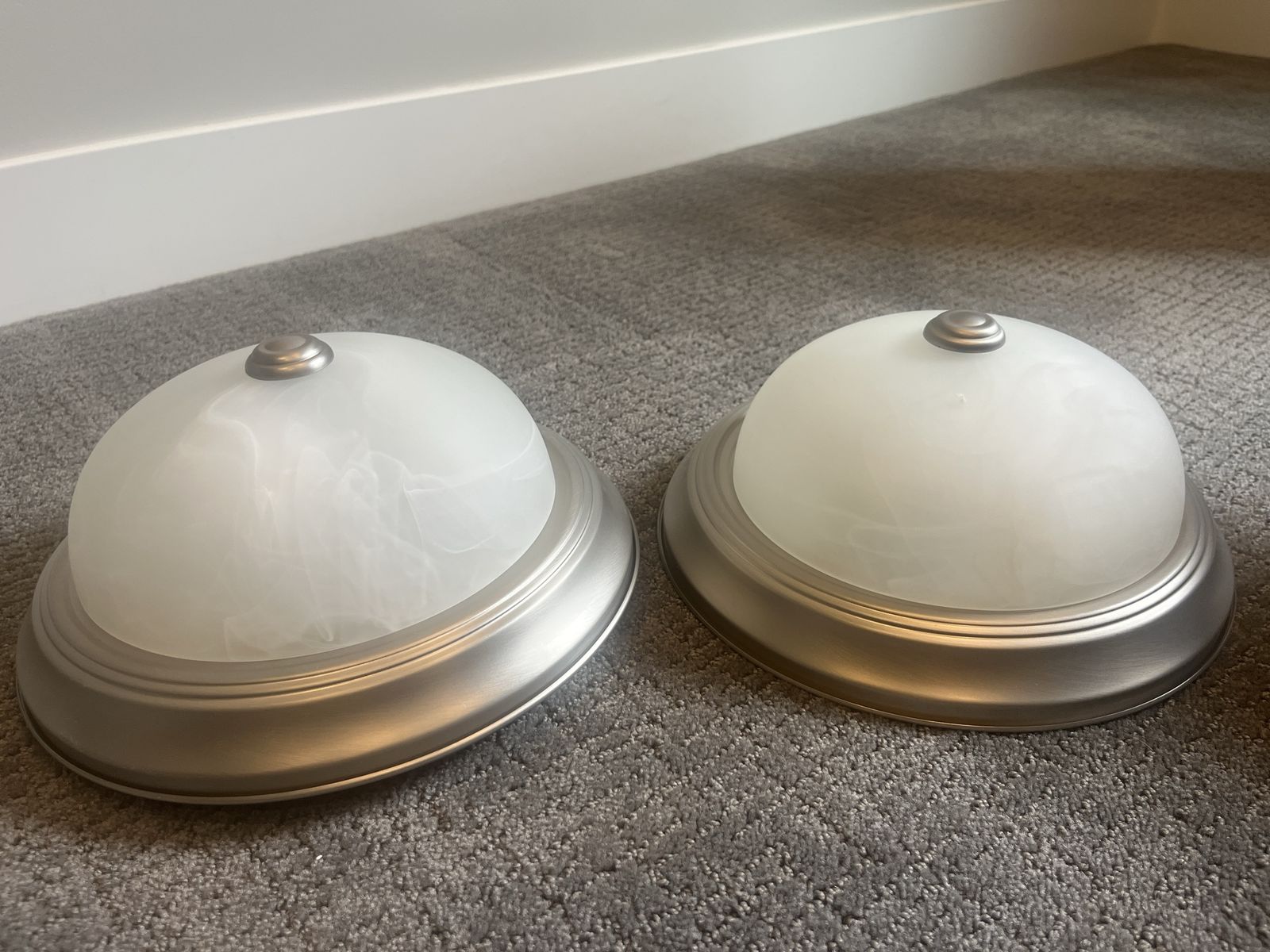 Free - Flush Mount Ceiling Light Fixtures (2) with White Alabaster Glass Shades, Brushed Nickel Trim