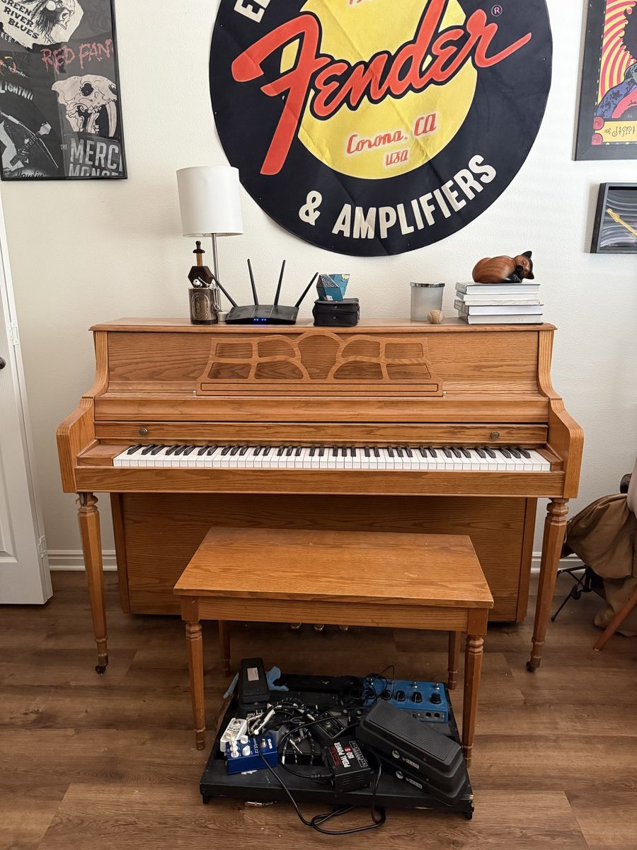 Oak Upright Piano with Bench - Used