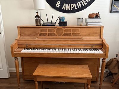 Oak Upright Piano with Bench - Used