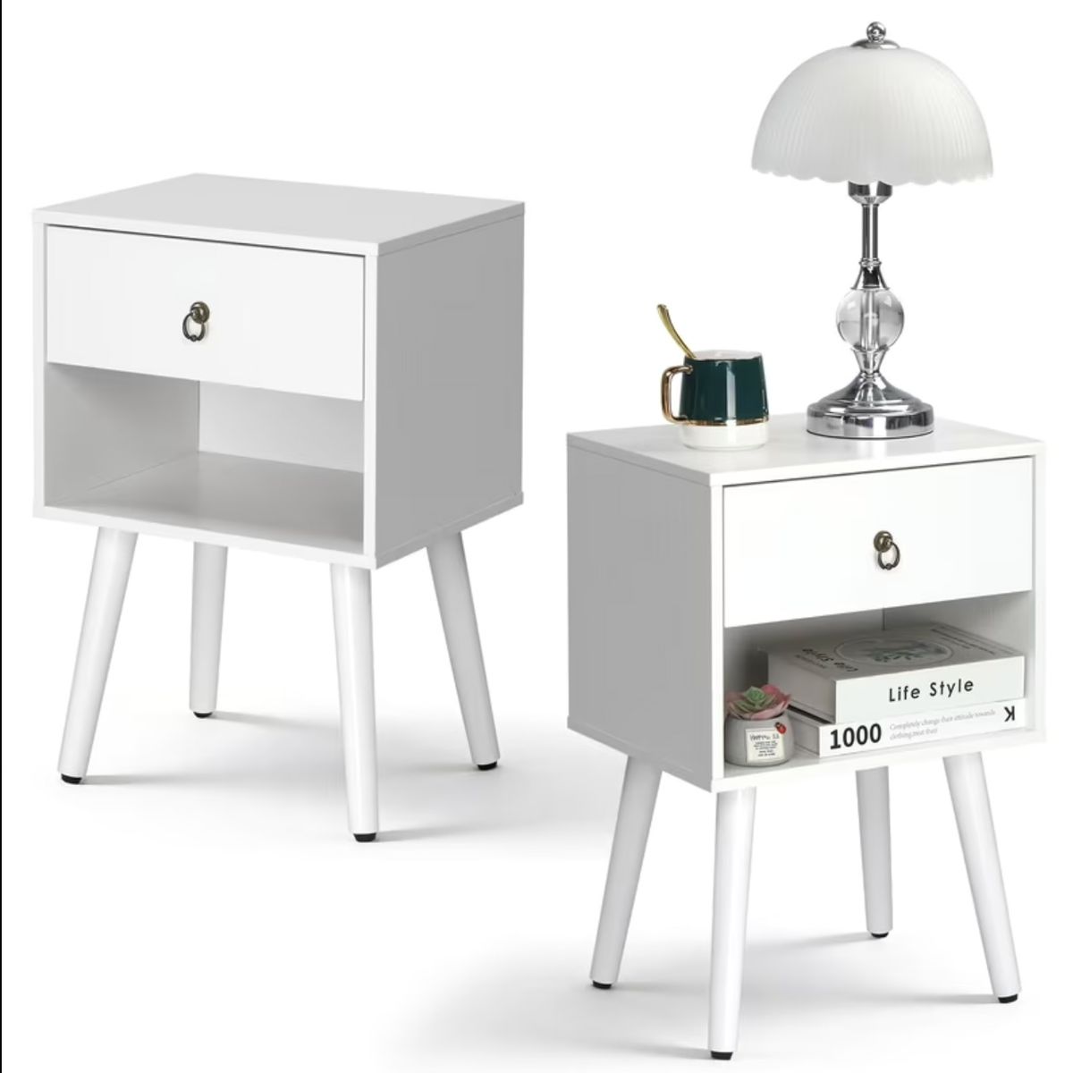 SET OF 2 MODERN MID-CENTURY NIGHTSTANDS — BRAND NEW!