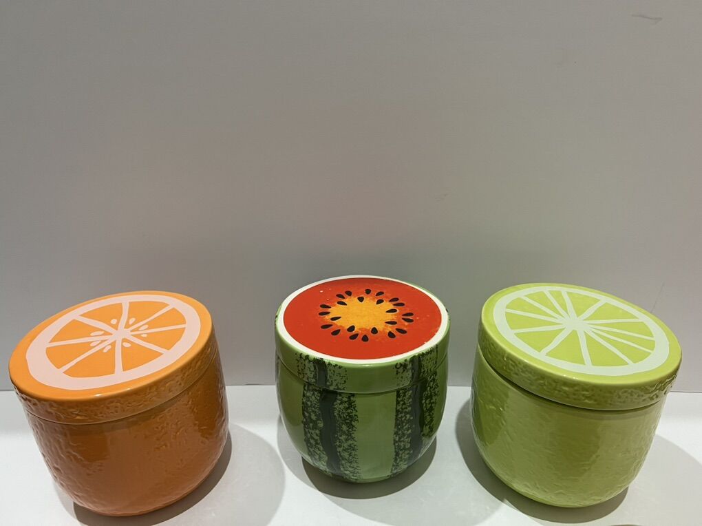 Colorful Fruit Shaped Ceramic Canister.