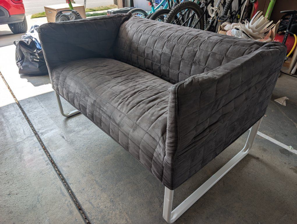 Modern Gray Quilted Loveseat Sofa with White Metal Legs - Compact 2-Seater