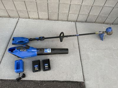KOBALT 40V Blower & Trimmer With Charger, 1 OEM Battery, and 1 Aftermarket Battery