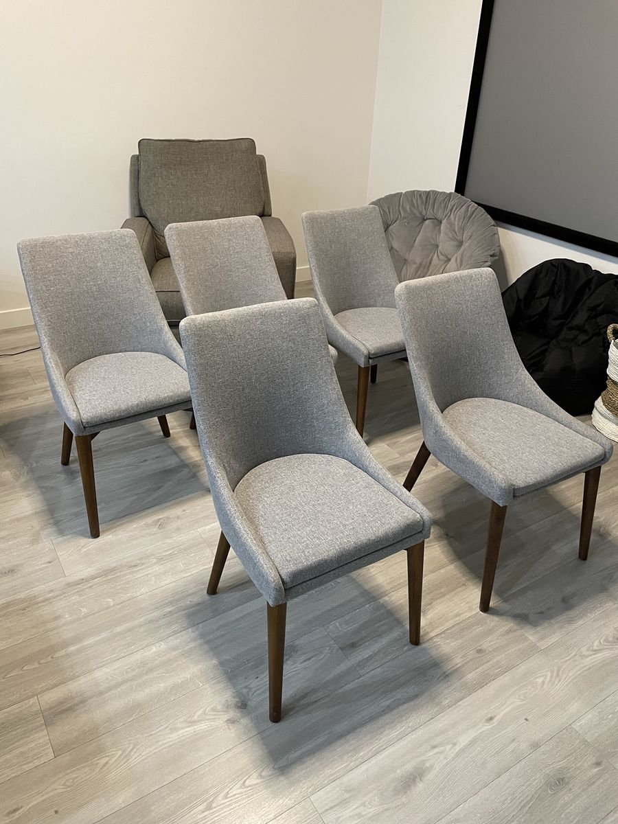 Set of 4 Grey Upholstered Dining Chairs with Wood Legs - Modern Design