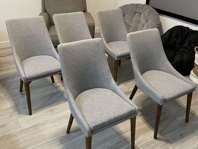 Set of 4 Grey Upholstered Dining Chairs with Wood Legs - Modern Design
