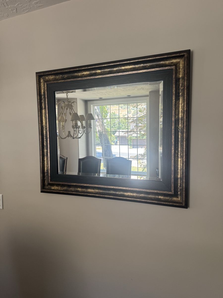 Large Framed Wall Mirror with Beveled Edge and Gold & Black Accent Frame