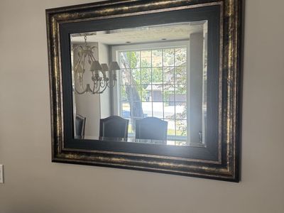 Large Framed Wall Mirror with Beveled Edge and Gold & Black Accent Frame