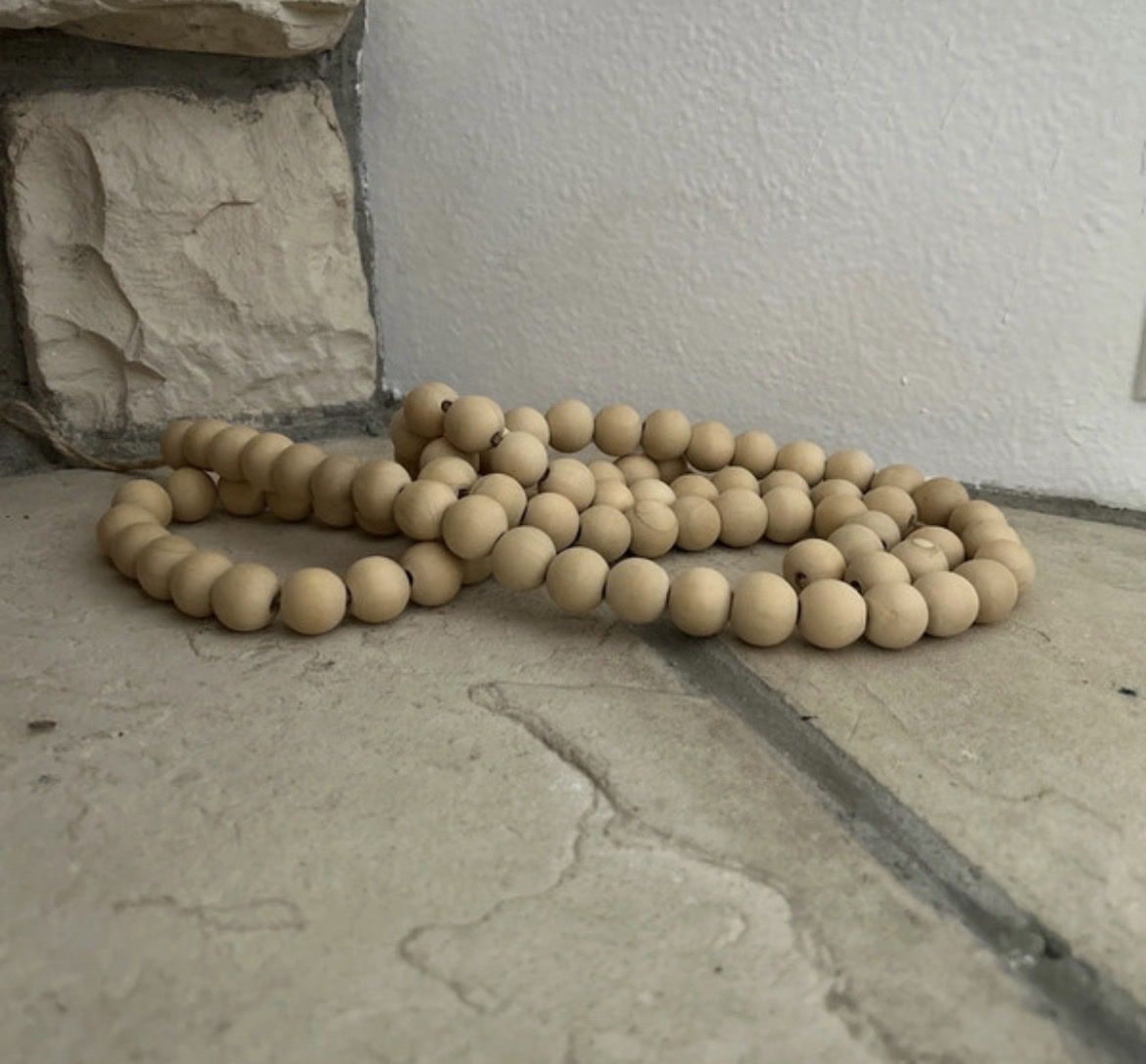 Farmhouse Style Wood Bead Garland Rustic Home Decor Neutral Tone Beads New