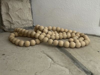 Farmhouse Style Wood Bead Garland Rustic Home Decor Neutral Tone Beads New