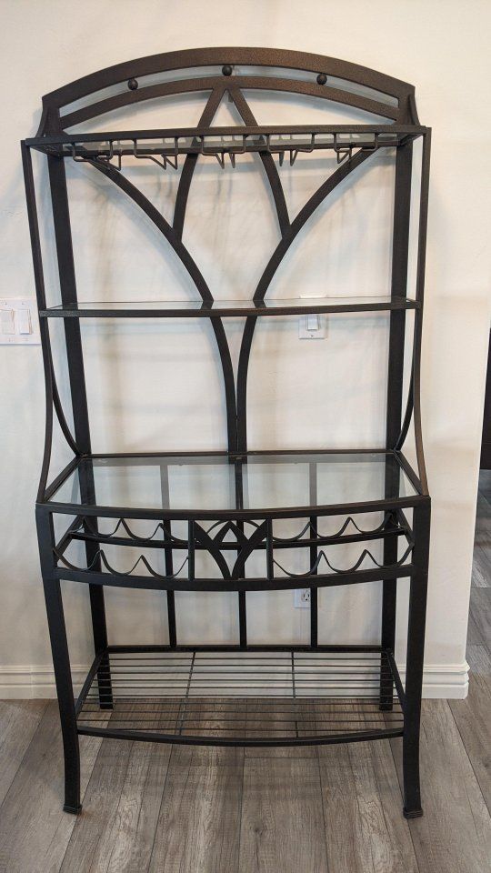Wrought Iron Baker's Rack with Wine Storage & Glass Shelves