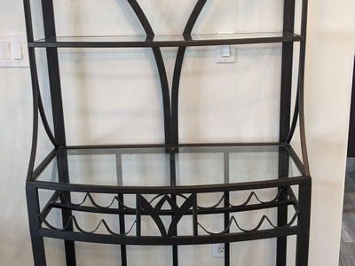 Wrought Iron Baker's Rack with Wine Storage & Glass Shelves