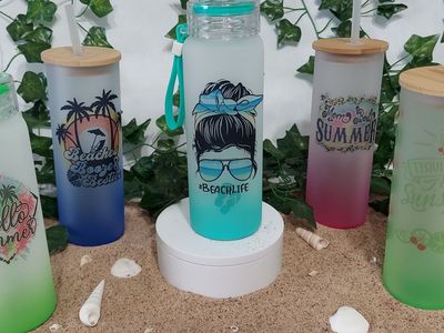 Fun Summer Vibes Frosted Glass Tumblers & Water Bottles - Beach Themed Drinks
