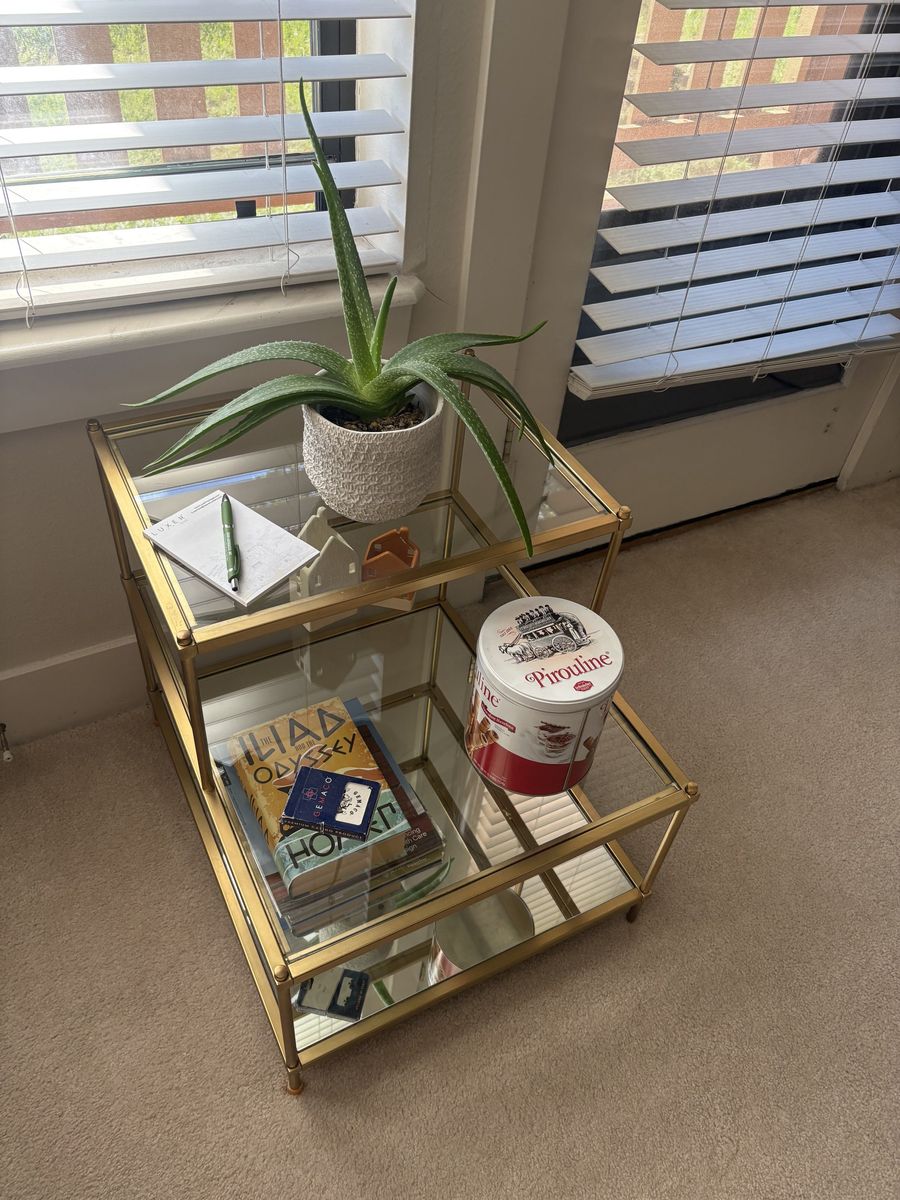 Gold Tiered Glass and Mirror Side Table