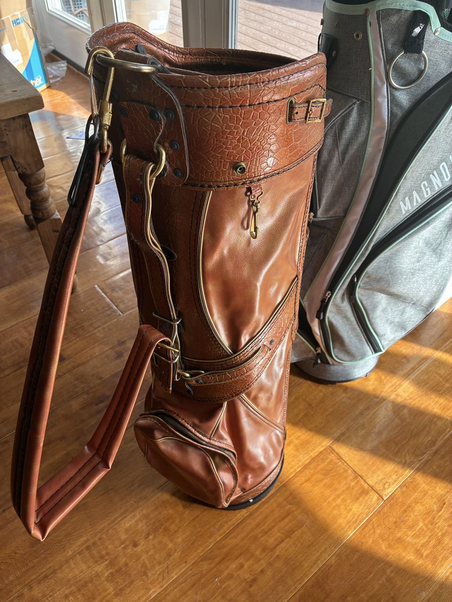 Vintage Arnold Palmer orang Embossed Leather Golf Bag with Shoulder Strap
