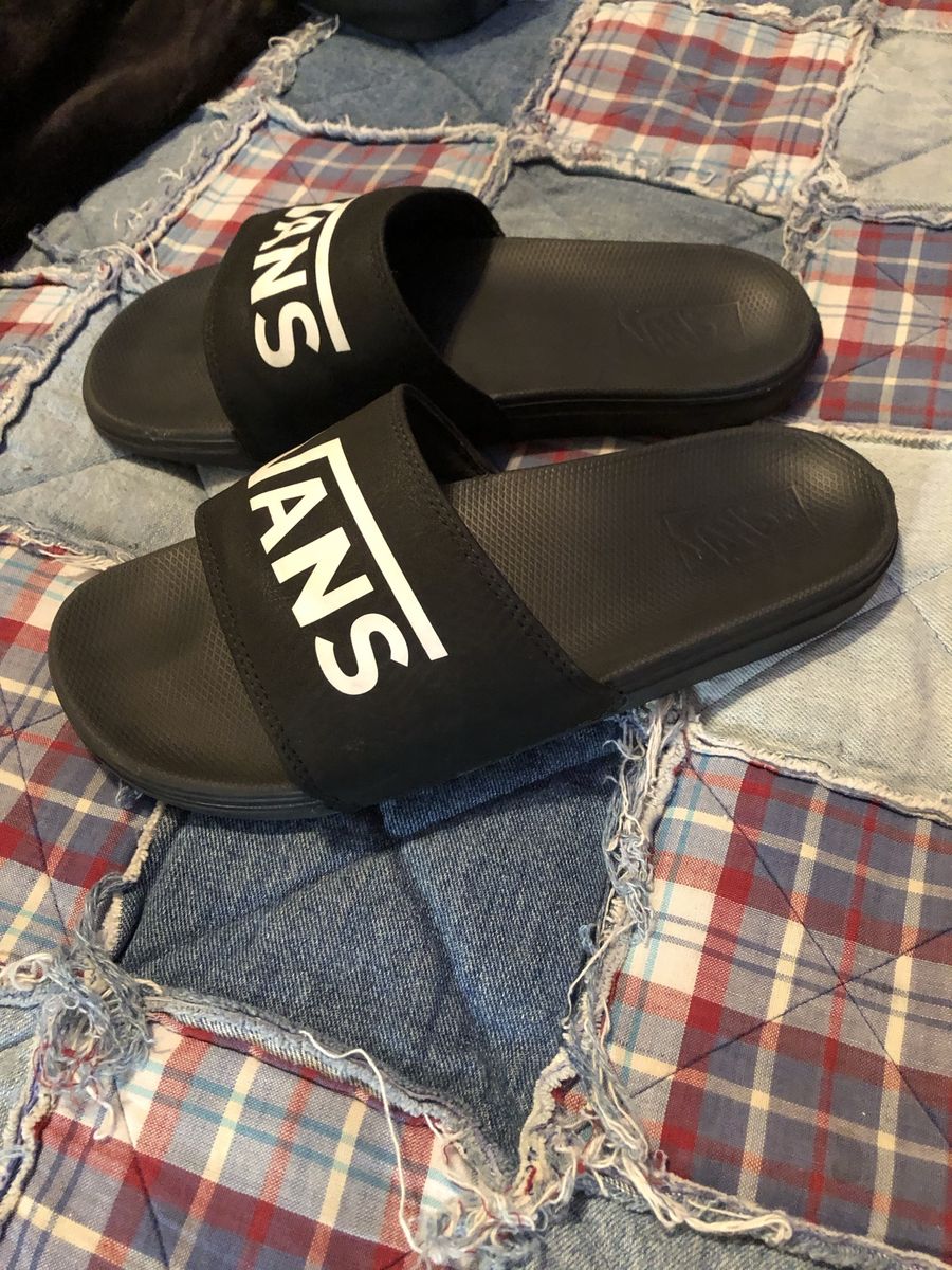 Vans Black and White Logo Slide Sandals