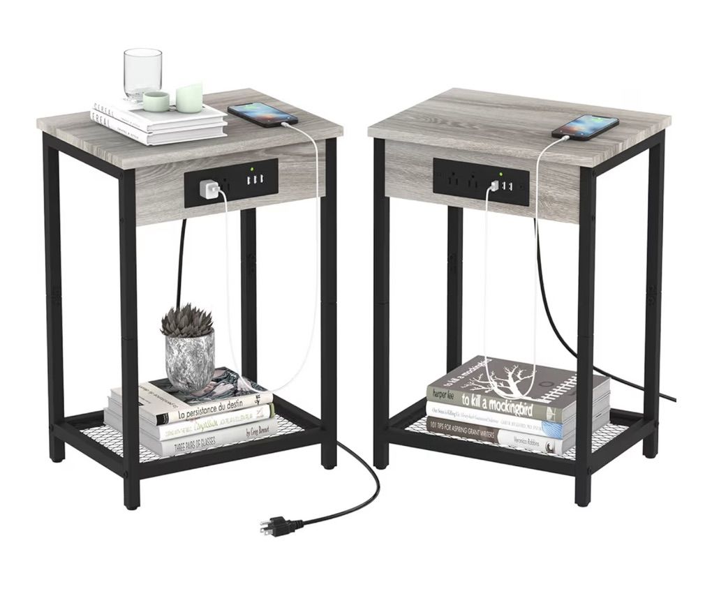 New End Tables with Charging Station — Set of 2