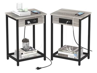 New End Tables with Charging Station — Set of 2