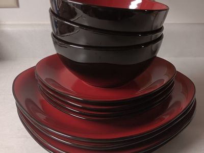 Thomson Pottery Red & Black Ombre Dinnerware Set - Bowls & Plates